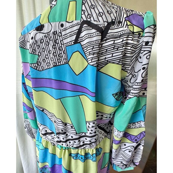 Vintage 80s dress, bold purple, lavender, teal, blue Memphis-Milano style - Picture 5 of 9